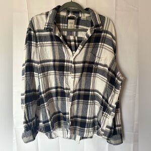 Chaps 100% Cotton Blue and White Flannel Button Up - Size XXL